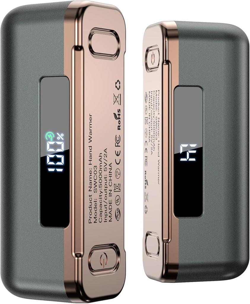 Rechargeable Hand Warmers 2 Pack, Magnetic Electric with LED, 4 Heat Levels up to 131°F, Portable Pocket Heater for Men & Women