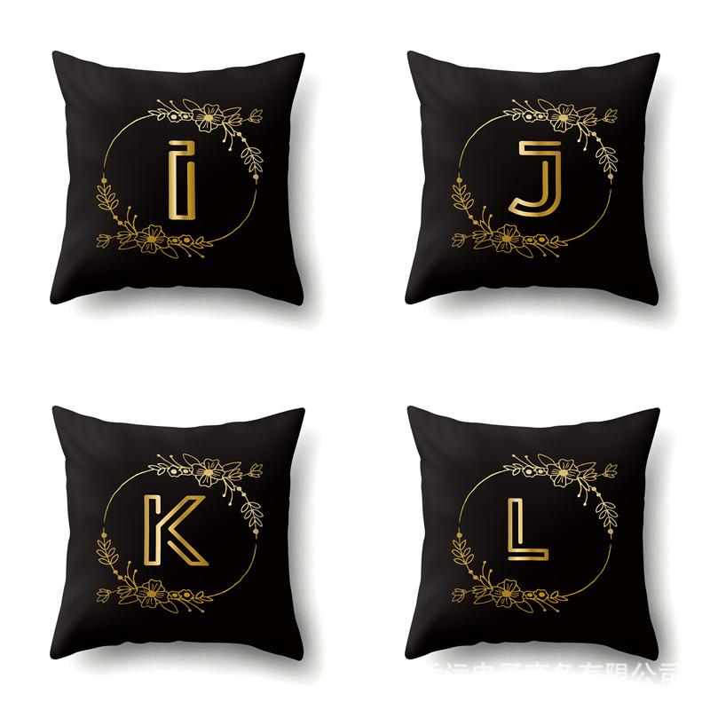 Полиэстеровая наволочка Черный Золотой Цветок Домашнее Украшение Принт Наволочка 26 Английская Буква Наволочка