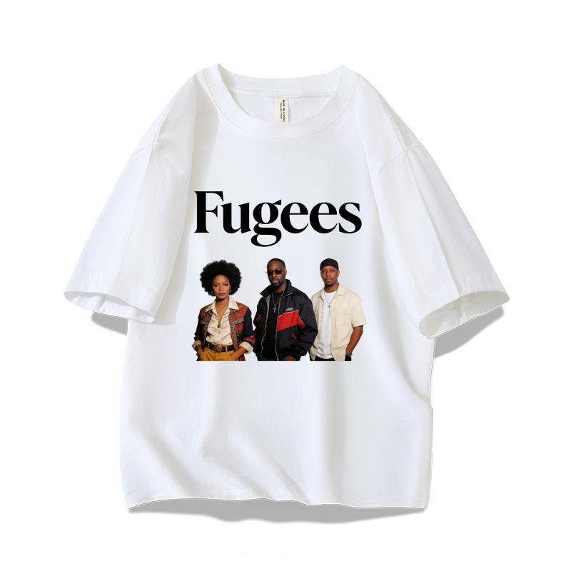 Футболка Fugees Унисекс 90-е Хип-Хоп Принт с Лорин Хилл и Уайклефом Джином Летняя 100% Хлопок Короткий Рукав Винтажный Уличный Стиль Оверсайз