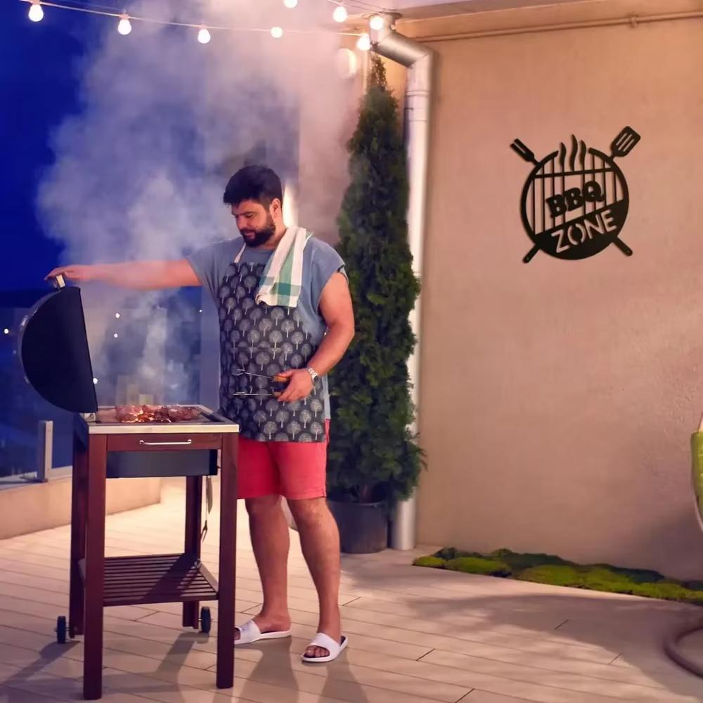 Stunning Barbecue Wall Hanging Decor! BBQ Zone Retro Signs Add Charm. Grill Outdoor Backyard Kitchen Iron Art Decoration.