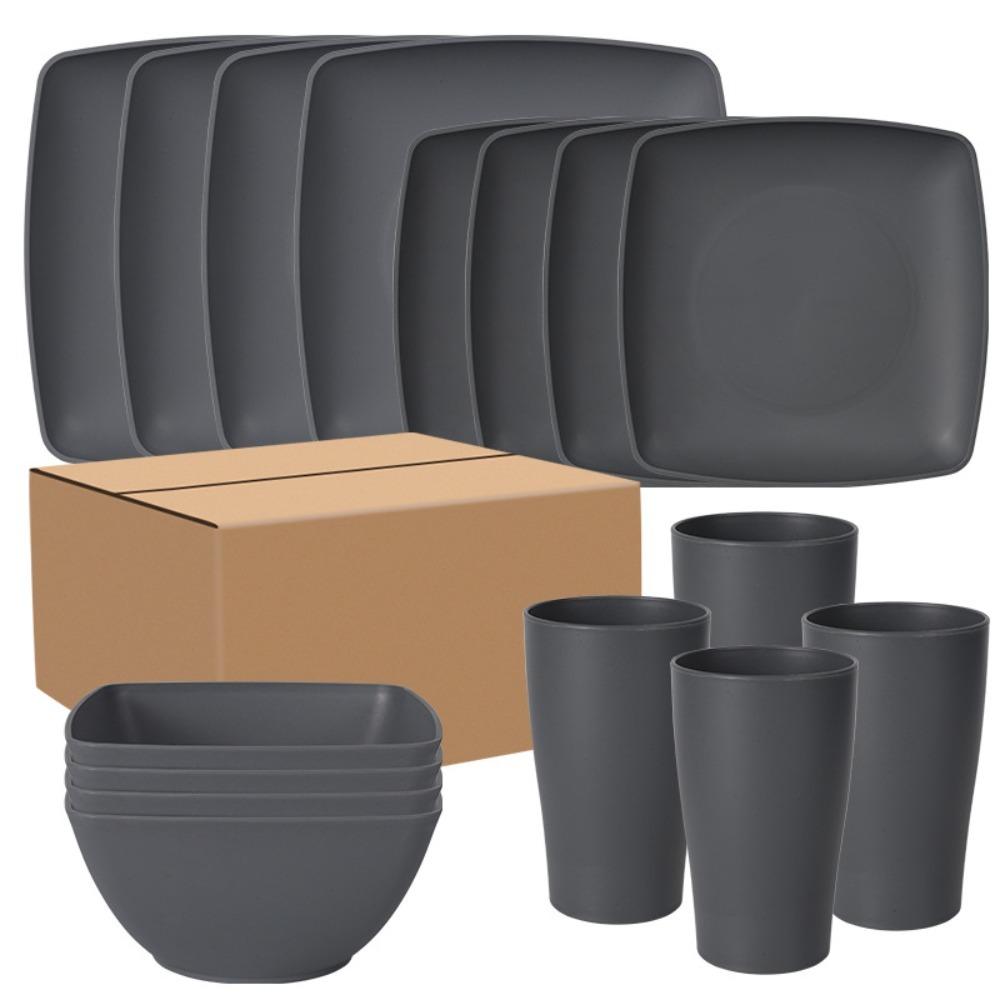 16pcs/Set Reusable Plastic Dinnerware Set Square Dinner Plate Set Tableware Suit Party