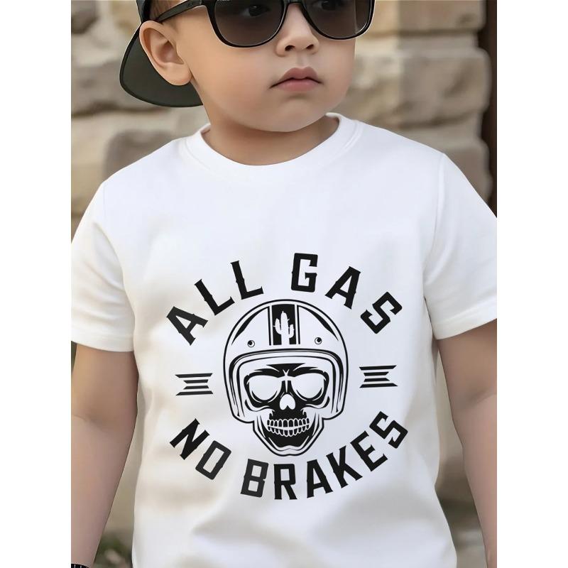 Boys "All No Brakes" Funny Graphic Crewneck Short Sleeve T-Shirt