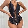 New Sexy Hollow Lace Deep Open Crotch One-piece Erotic Underwear Set