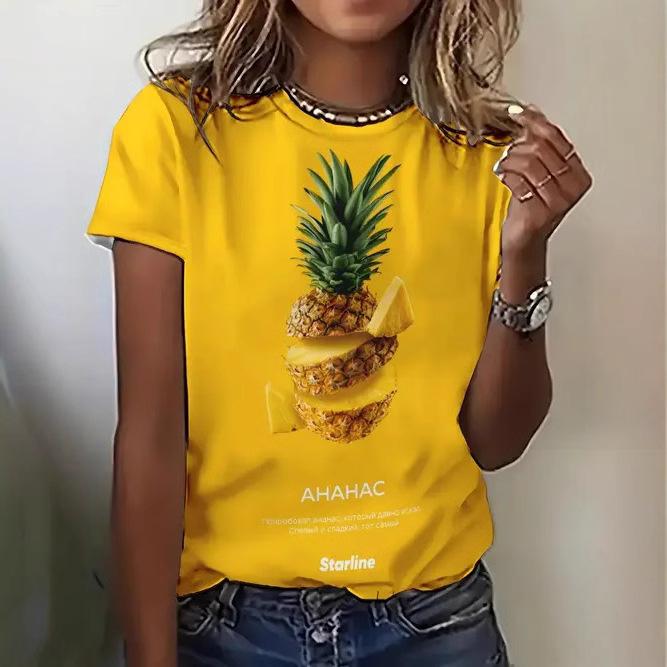 Summer Fruit Themed Printed Simple and Versatile Short Sleeves Women's T-shirts