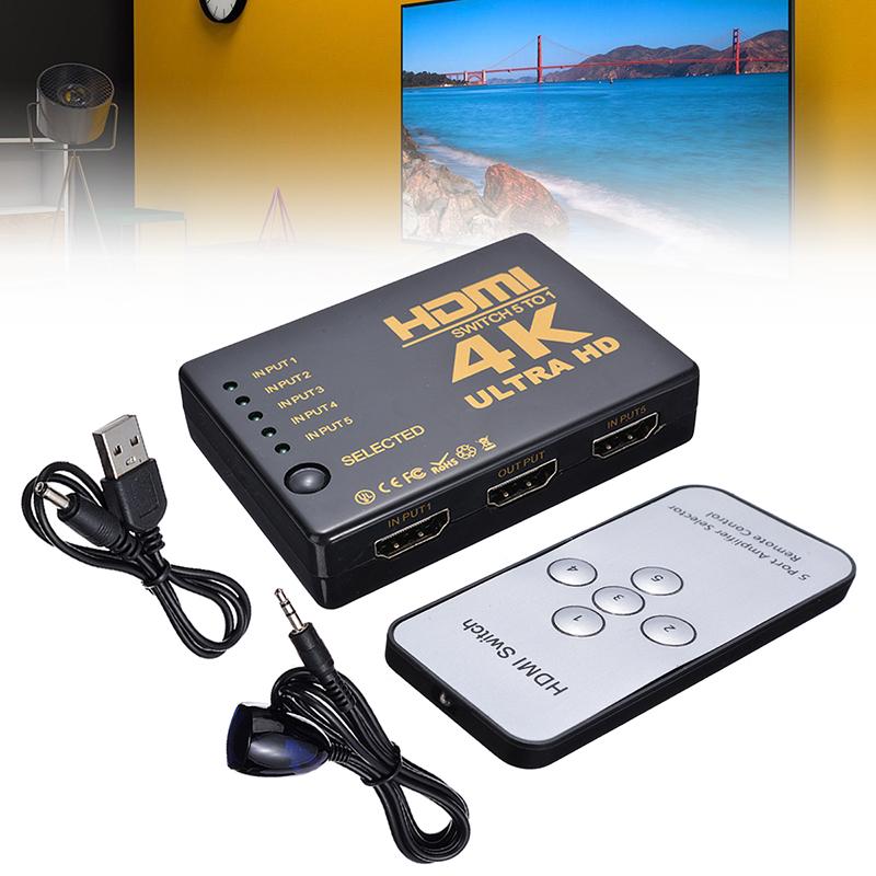 4K HDMI-переключатель 5 в 1 Out HDMI-совместимый адаптер-сплиттер-переключатель HD-MI Селектор Адаптер видеоприставки с ИК-пультом дистанционного управления для ПК HDTV DVD PS4