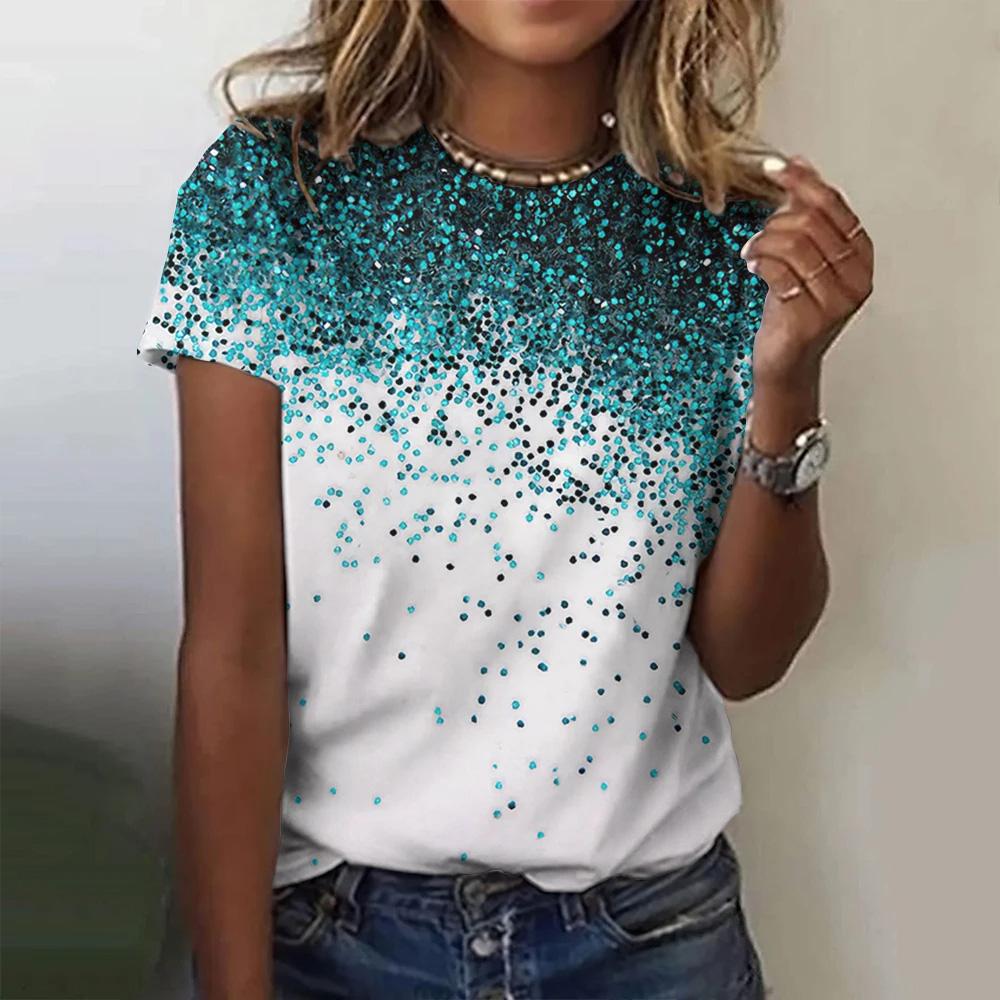 Женская цветная футболка с модным набивным рисунком, круглым вырезом, коротким рукавом, свободным верхом, женская футболка