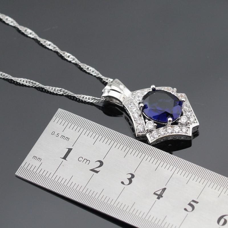 WPAITKYSSilver Color Jewelry Set for Women Dark Blue Zircon Bracelet Earrings Necklace Pendant Open Rings