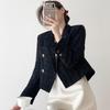 New Arrival! Autumn and Winter Black Short Suit Jacket for Women with Small Stature and Thick Woolen Fabric, Trendy Loose Casual Blazer Coat