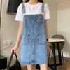 Summer Denim Overall Dress Women Korean Sleeveless Jeans Dresses Female Casual Loose Spaghetti Strap Mini Dress