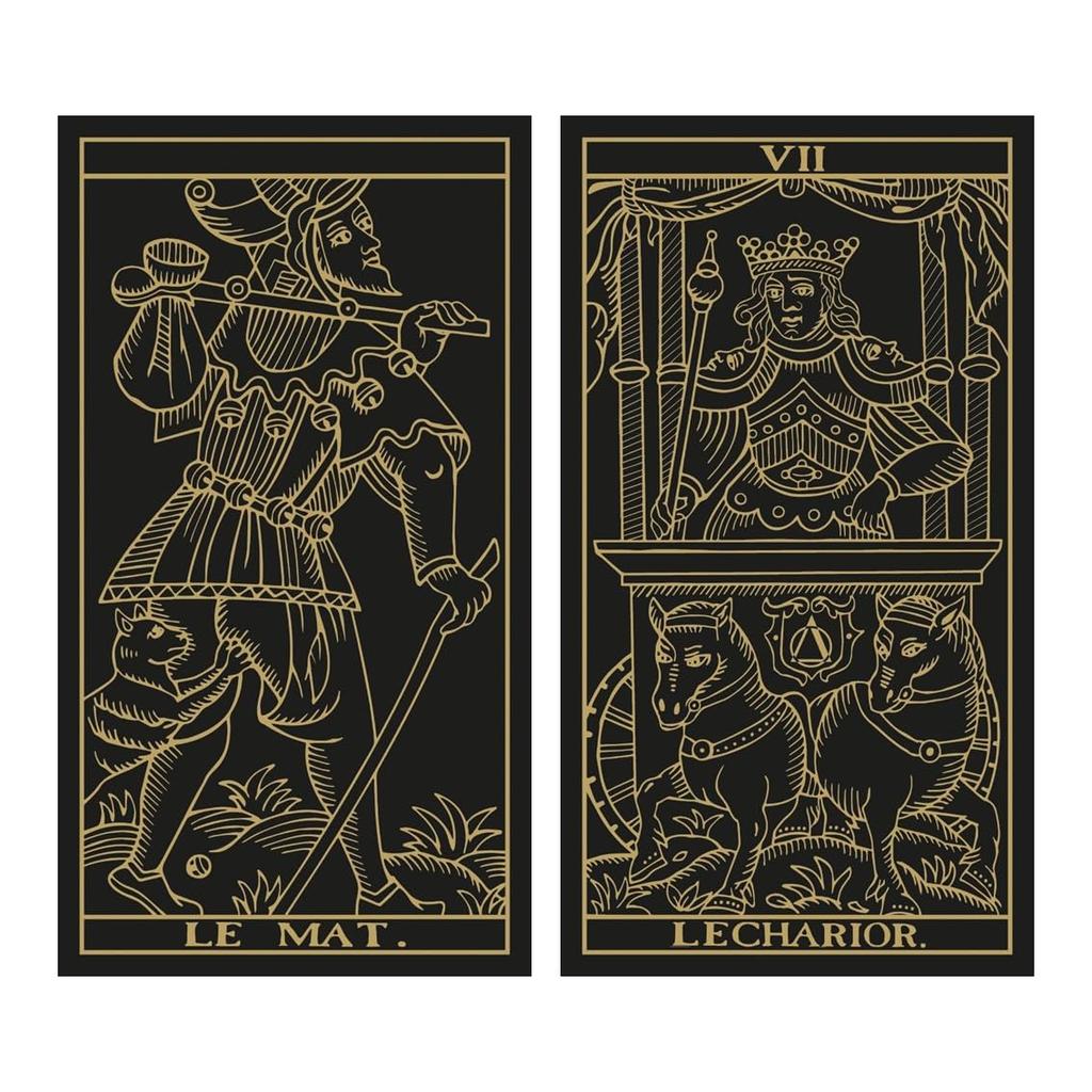 Kancharo 78-Card Tarot Card Set [Tarot of Marseille Gold & Black Edition] Includes Japanese Tarot Card Instructions & Pouch (Authentic)