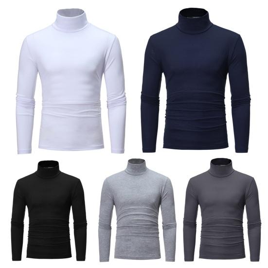 Men Autumn Winter Slim Fit Bottoming T-shirt Turtleneck Long Sleeve Solid Color Elastic Thin Pullover Tops Streetwear