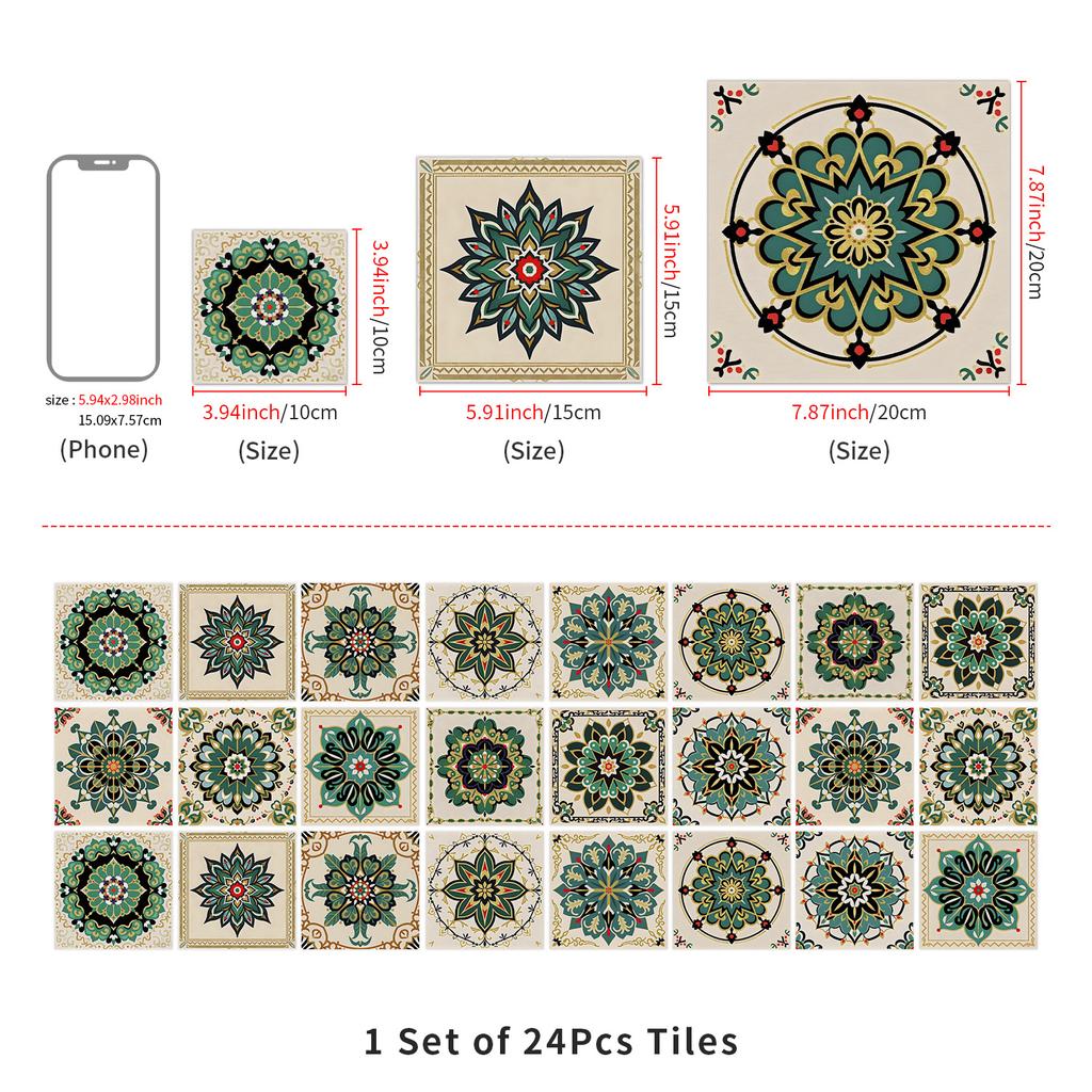 Европейская Хрустальная Мандала 24 Штуки Самоклеящаяся Наклейка на Стену, Водонепроницаемая Наклейка на Плитку для Кухни Спальни ПВХ Обои