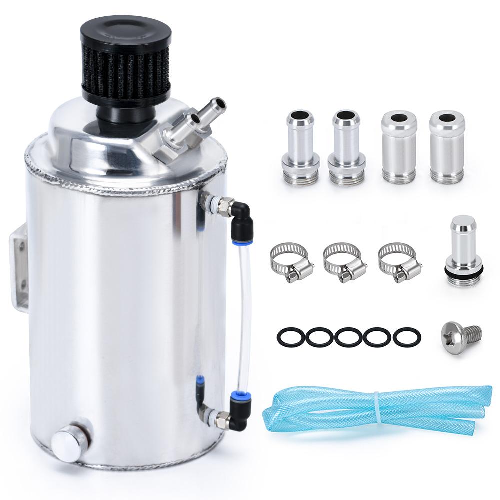 2L 2 Litre Aluminum Polished Round Oil Catch Can Tank With Breather Filter
