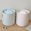 Cotton Linen Dirty Clothes Basket Cute Round Shape Foldable Laundry Basket Large Capacity with Handle Toys Storage Basket