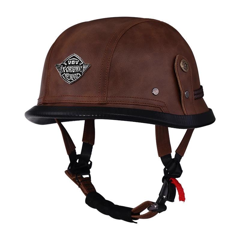 Мотоциклетный полушлем Кожаный стиль Винтажный шлем 3/4 Немецкий Открытый шлем для повседневной езды