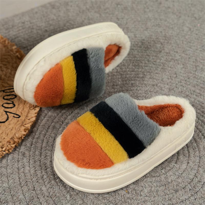 Fashion Winter Women Fur Slippers Home Assorted Colors Bedroom Living Room Fashion Simplicity Faux Fur Warm Flat Slippers Slides Women