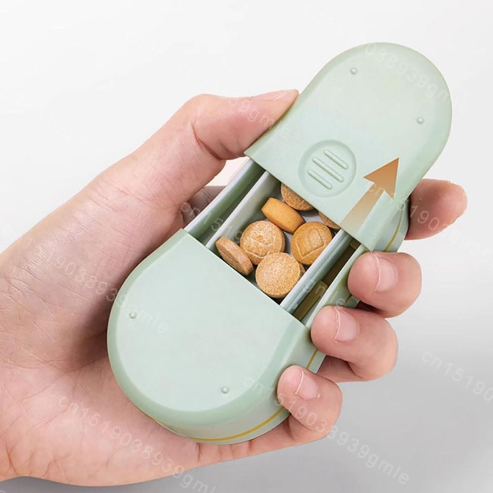 Pill Cutter With Invisible Storage Box Portable 2 In 1 Mini Drug Tablet Medicine Dustproof Divider Organizer Crusher Pill Box