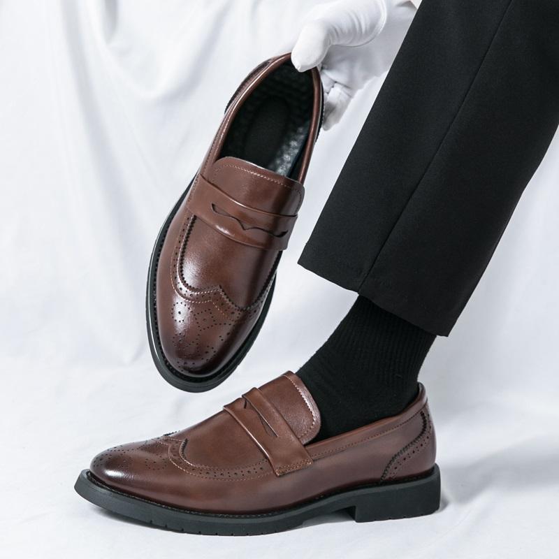 Ретро Пенни Лоферы Новые Мужские Остроносые Кожаные Броги Обувь Мужская Дизайнерская Формальная Свадебная Выпускной Вечер Платье для Возвращения Домой Обувь