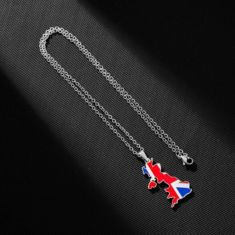 Vintage Map Pendant Necklace United Kingdom of Great Britain and Northern Ireland Country Outline Flag Charm Necklaces