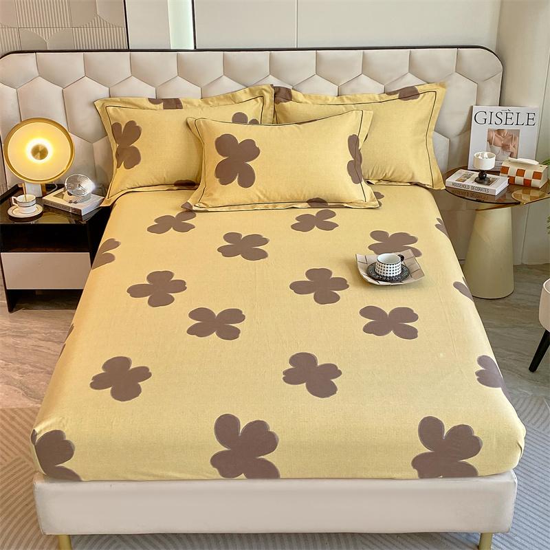 100% Cotton Bedsheet Skin-friendly Fitted Sheet Brushed Bed Cover Printed Bed Linen Elastic Sheets Drap De Lit (No Pillowcase)