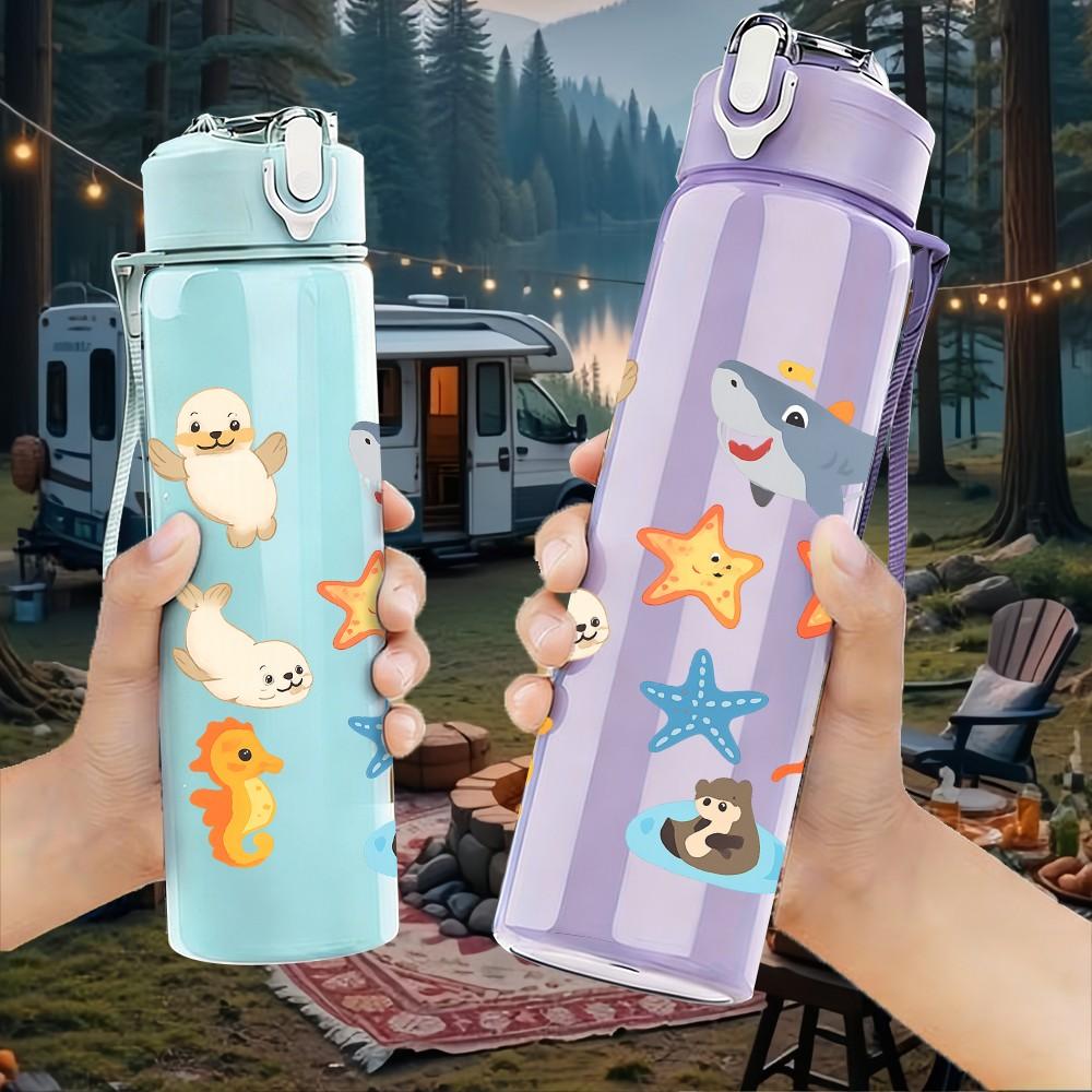 1PC Ocean Seal Starfish Pattern 750ml Color Plastic Sports Water Bottle Leakproof Flip Straw Lid Suitable for Sports Office Home Use