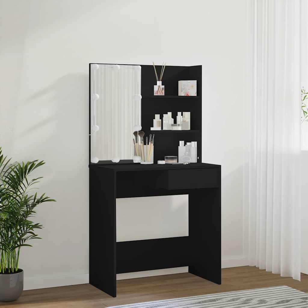 Makeup Table with LED Lights Black 74.5 x 40 x 141 cm