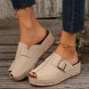 Order A Size Up Women's Beige Wedge Sandals Comfortable Open-Toe Slip-On Clogs with Buckle Straps & Studded Sole Casual Summer Women