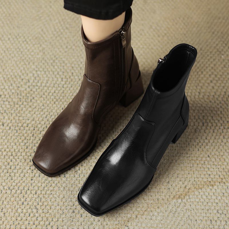 Krazing Pot Microfiber Vintage Autumn Winter Shoes Big Size Modern Boots Med Heels Square Toe Keep Warm Size 43 Ankle Boots
