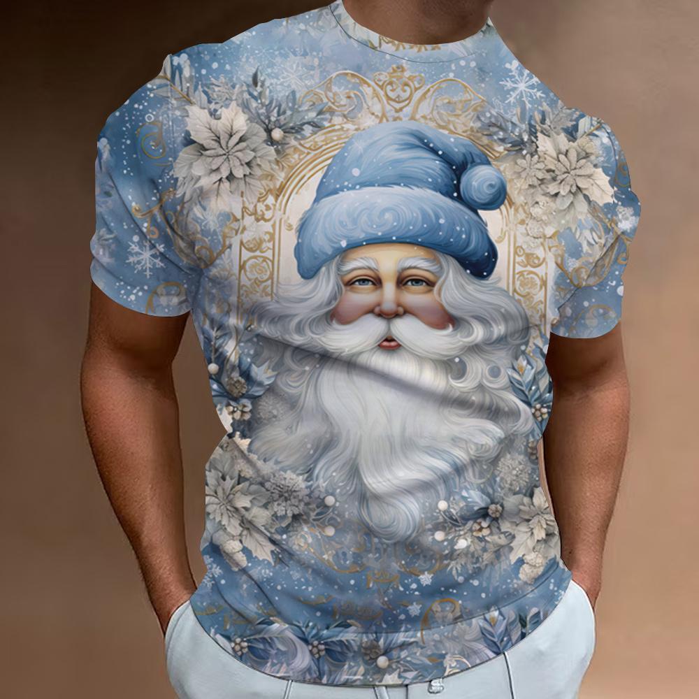 Рождественская мужская футболка с принтом Санта-Клауса, короткий рукав, повседневный свитер с круглым вырезом, уличная одежда, топы для активного отдыха, футболка, свободная мужская одежда
