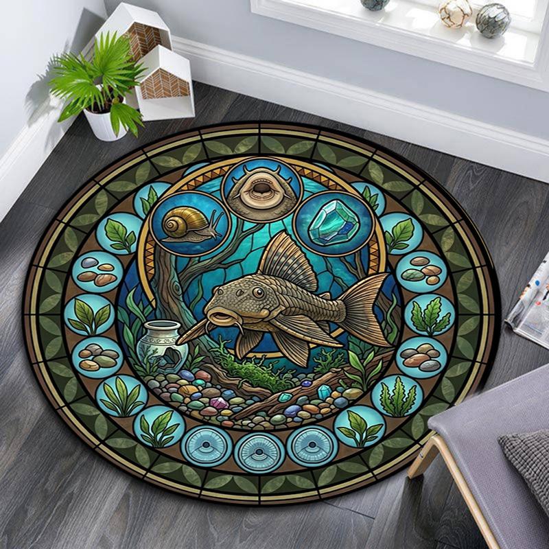 Aquatic Life Mandala Round Area Rug Under Office Chairs Bedroom Living Room Home Decor