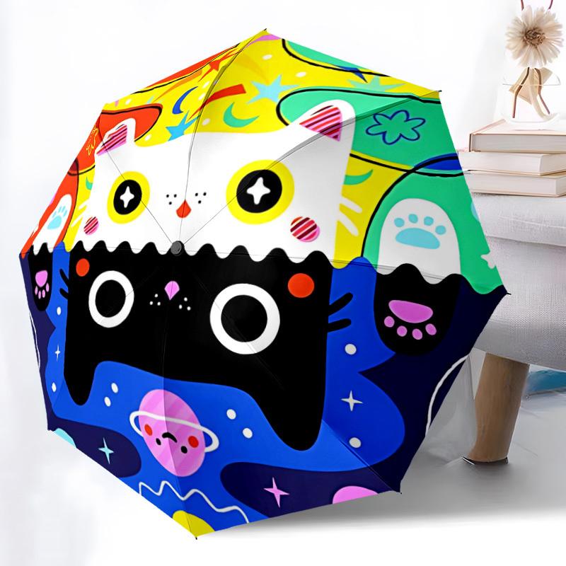 1pc Cats Whimsical Automatic Open/Close Umbrella, Portable Folding Umbrella, Compact Travel Umbrella for056