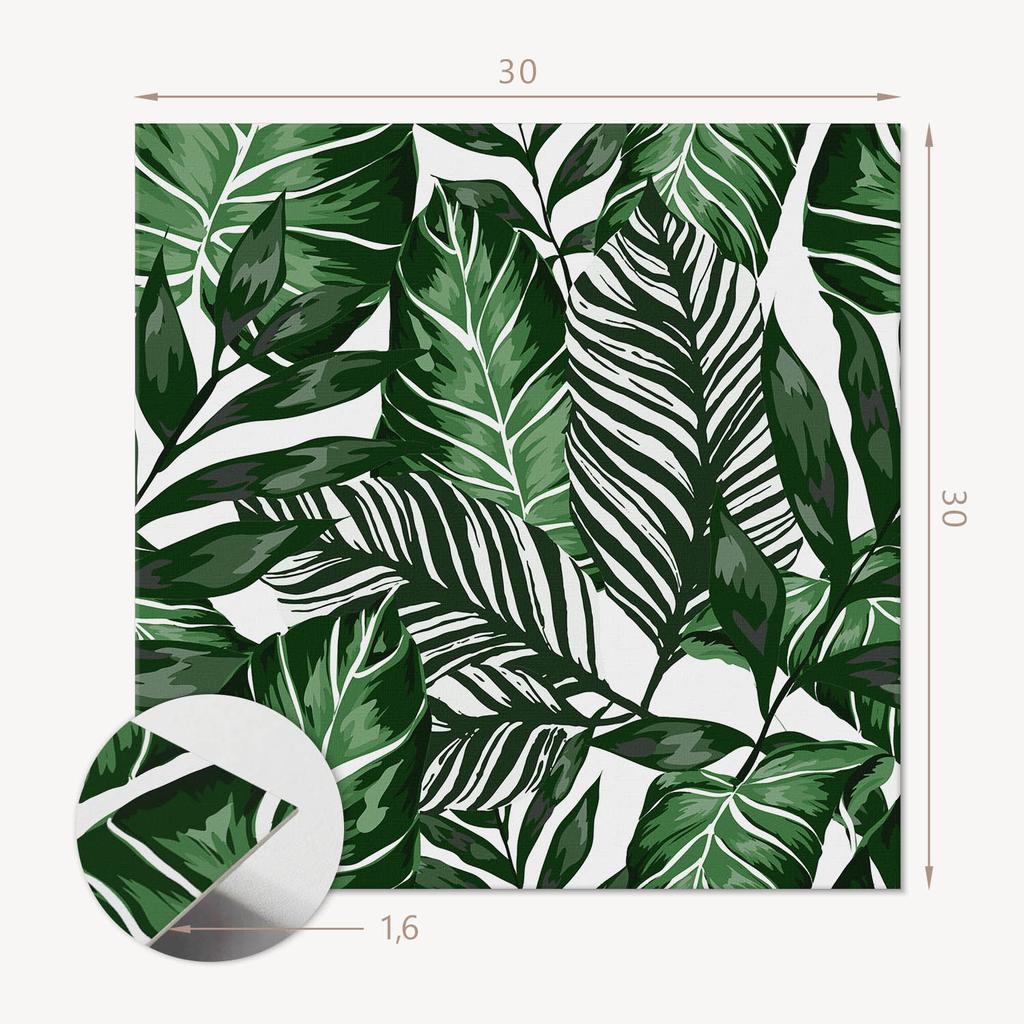 Pack of Self-Adhesive Vinyl Tiles in a Tropical Leaves Pattern 9x30x30 cm