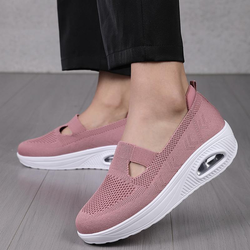 Сетчатые дышащие туфли с покатым каблуком и толстой подошвой на воздушной подушке для женщин