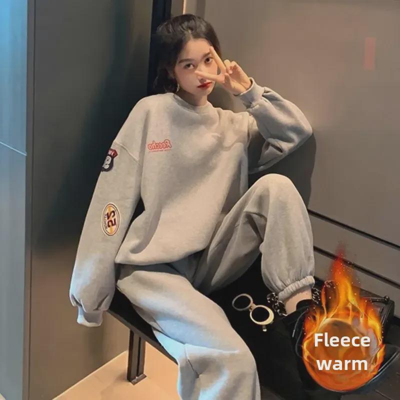 406# Plus бархатный утолщенный осенне-зимний свободный свитер в корейском стиле и повседневный спортивный костюм для студенток