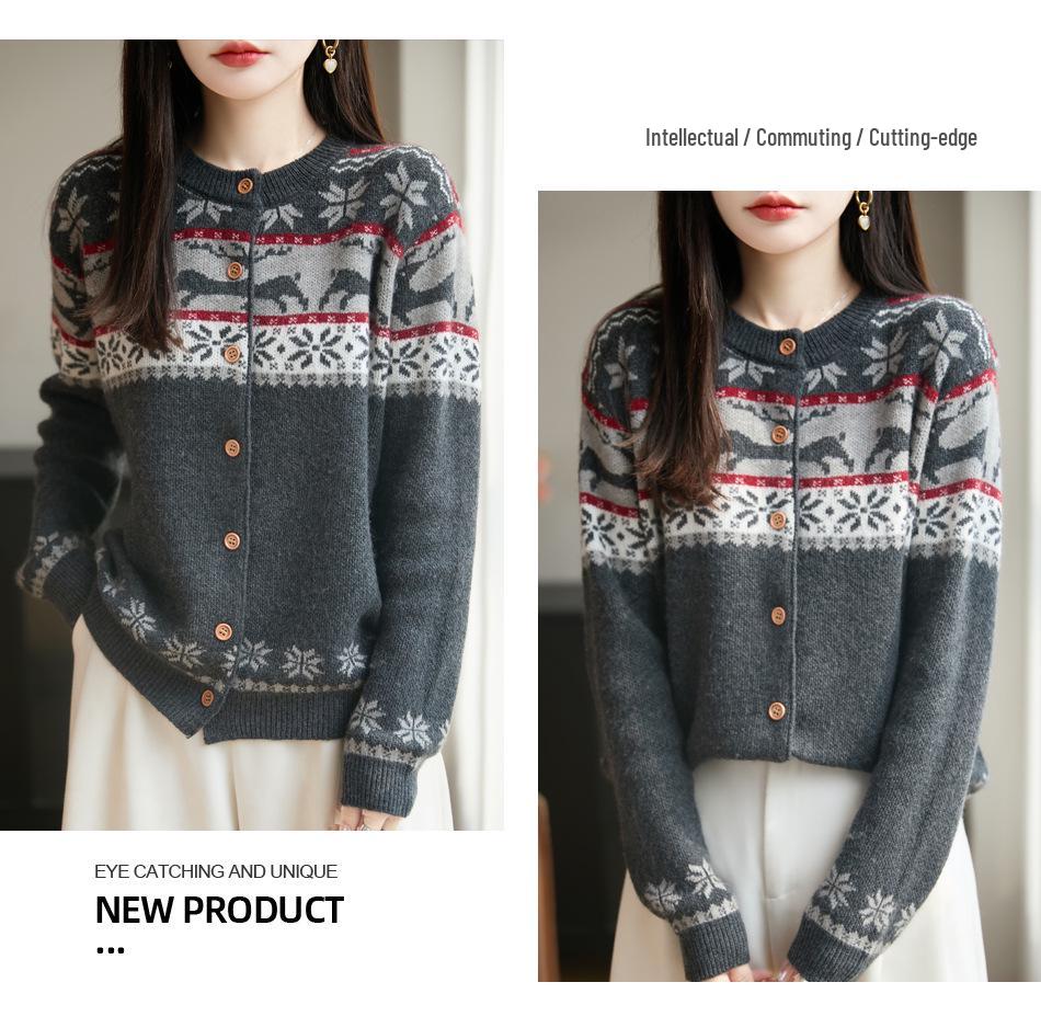 Женский вязаный кардиган в стиле Fair Isle - Свободный свитер-пальто с длинным рукавом для осени/зимы 2025