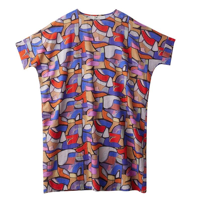 Short Sleeve Plus Size Cotton Linen Vintage Floral New In Dresses for Women Casual Loose Long Summer Dress