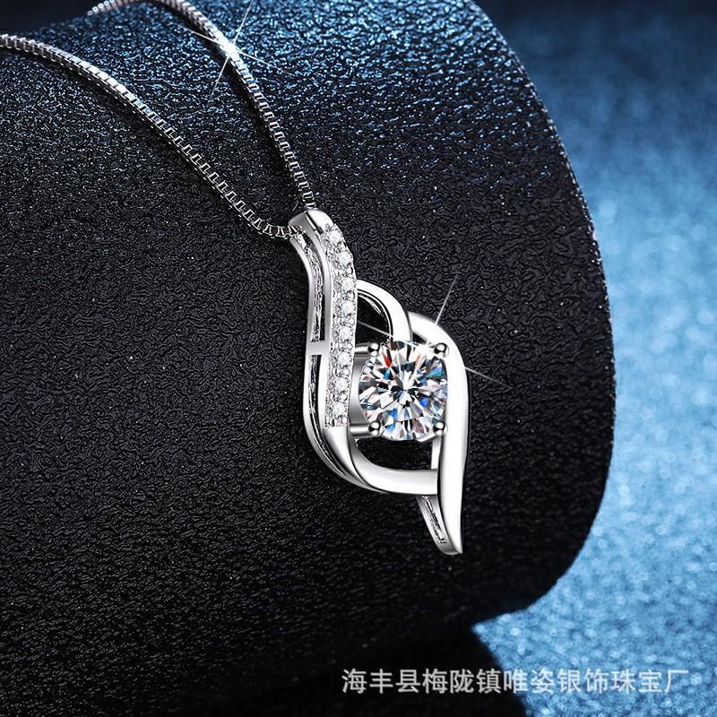 1CT Moissanite Heart Necklace Chain Valentines Day Gift Women Fashion Jewelry