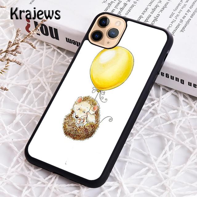 Krajews Hedgehog and Balloon Phone Case Cover For iPhone 17 Air 16 15 14 plus 11 12 13 pro max coque Shell Fundas