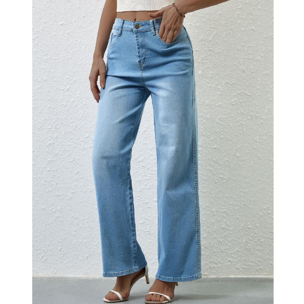 Джинсы с высокой талией для женщин, винтажные эластичные прямые брюки, женские длинные брюки