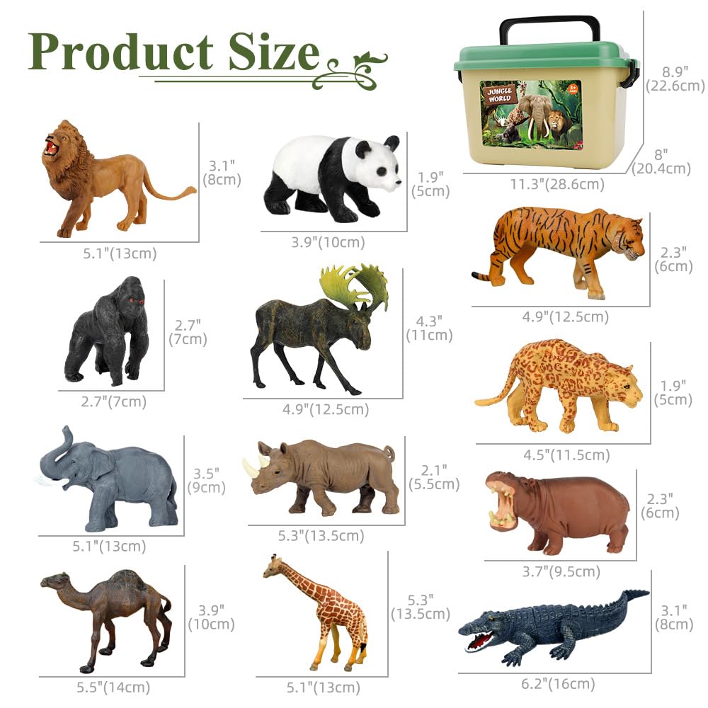 Mini Tudou 12pcs Safari Animal Figures Toys and 145x98cm Large Playmat Realistic Jumbo Jungle Wild Zoo Animal Figures Playset Includes Suitable for