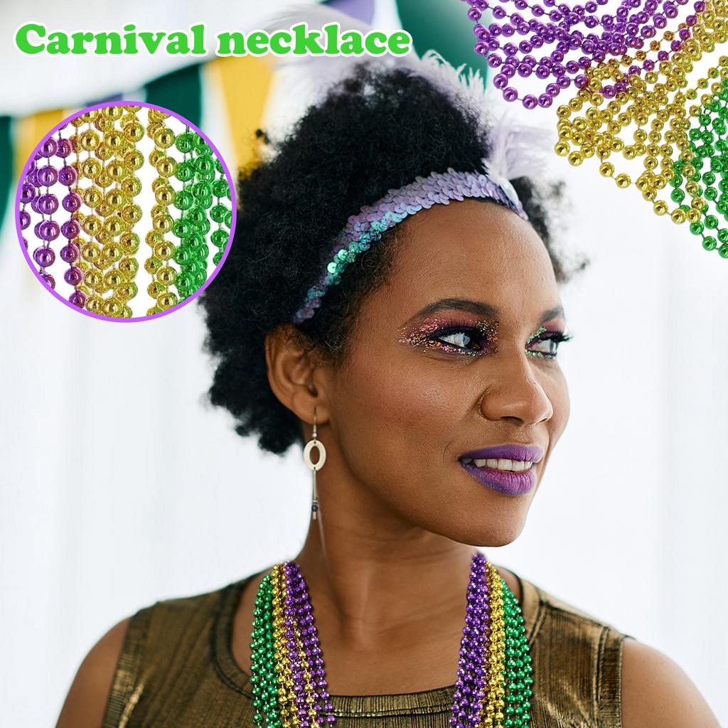 Decorations Bead Necklaces Set - Green Purple Gold Beads - Ideal Party Decorations For Women. For Throws