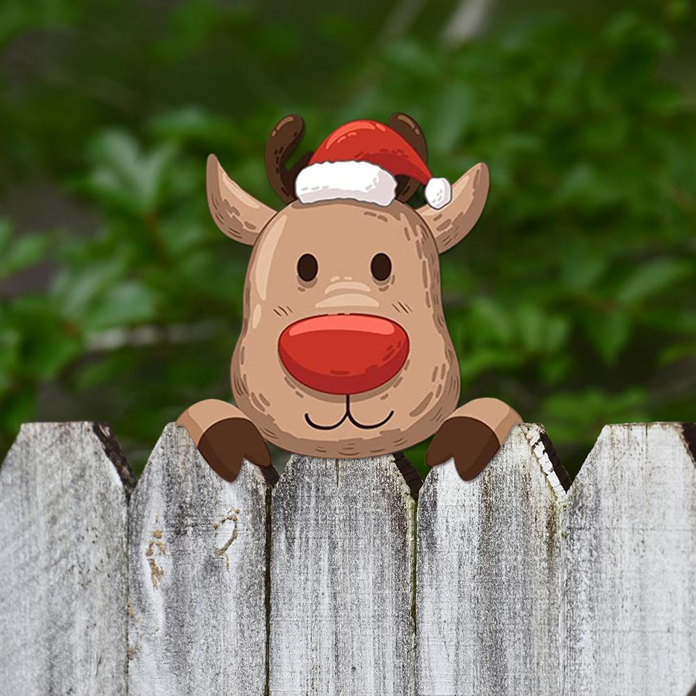 Decorative DIY Christmas Fence Peeker Festival Garden Hanging Decoration Home Outdoor Garden Patio Fence Lawn Sign Decorations