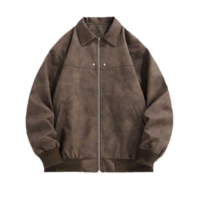 Мужская американская ретро кожаная куртка с отложным воротником - Осенне-зимняя свободная модная верхняя одежда