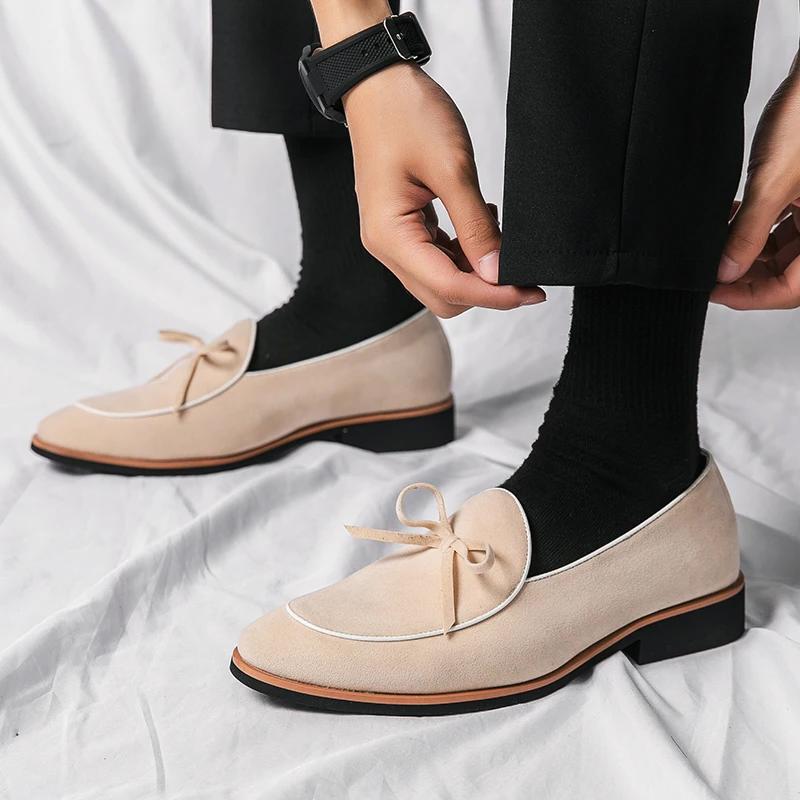 Designer Men's Pointed Suede Bowtie Gentleman Oxford Dress Wedding Prom Homecoming Patent Leather Shoes Sapato Social Masculino