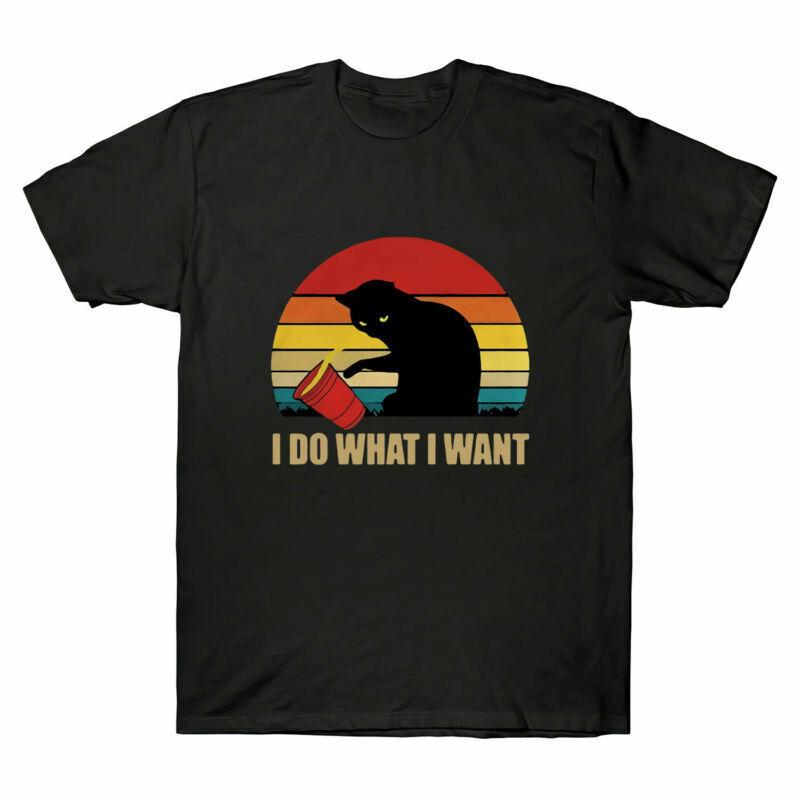 Cats Lovers I Do What I Want Vintage Men's Cotton T-Shirt Funny Gifts Tee Shirts