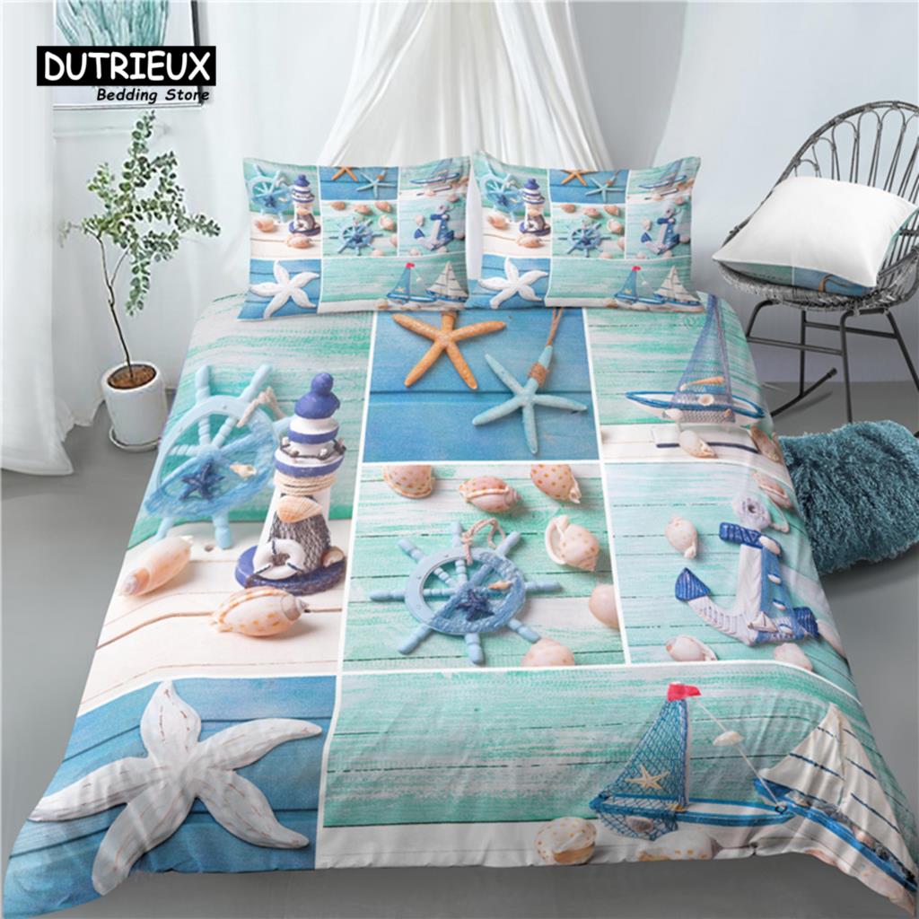 Home Living Luxury 3D Beach Theme Print 2/3Pcs Comfortable Duvet Cover PillowCase Bedding Sets Queen and King AU/EU/US Size