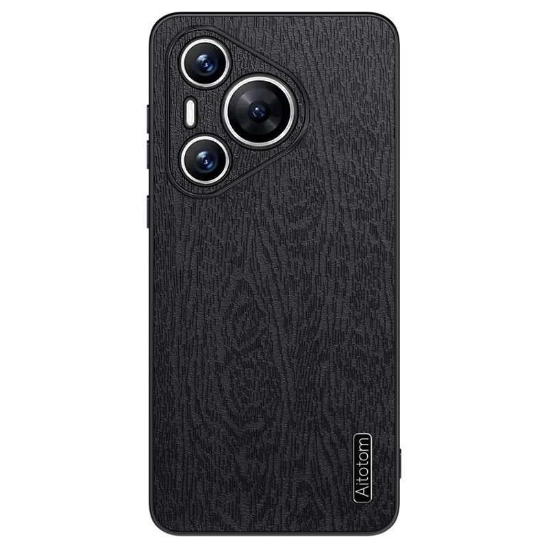 For Huawei Pura 70 Case Wood Grain PU Leather+PC+TPU Slim-Fit Phone Guard Cover