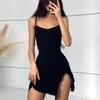 Summer Women Dress Irregular Ruffle Hem Low-cut V Neck Sleeveless Skinny Backless Spaghetti Strap Pleated High Waist Party Nightclub Dress