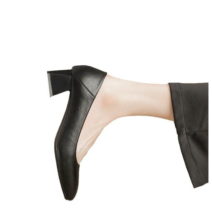 Женские туфли-лодочки на среднем каблуке, весна 2025, новая коллекция, корейская версия, модные, универсальные, на толстом каблуке, с квадратным носком, туфли-бабушки, черные, рабочие туфли