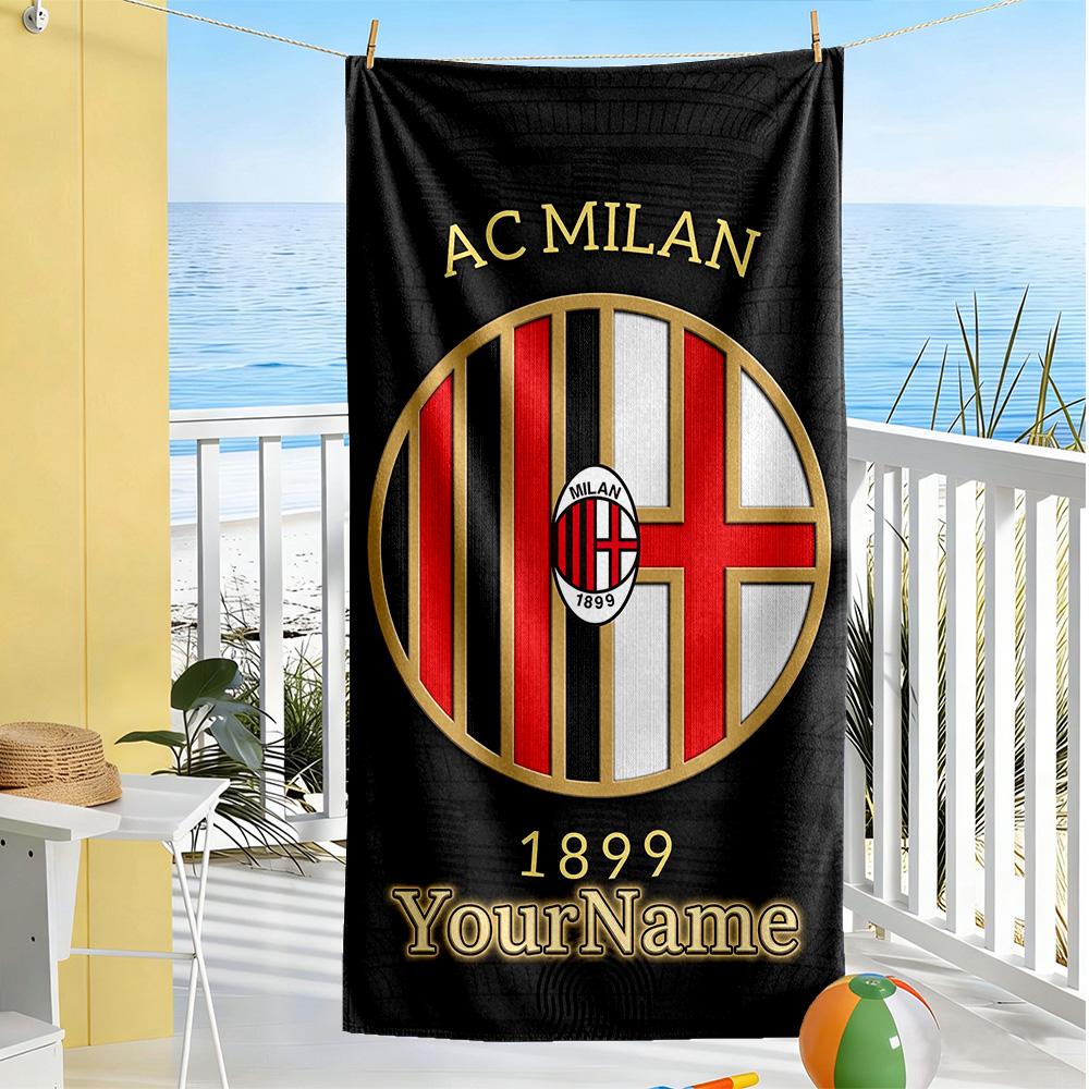Ac Milan Personalized Text Beach Towel High Absorbency & Quick-Dry Suitable for Swimming Gym Camping Yoga Vacation